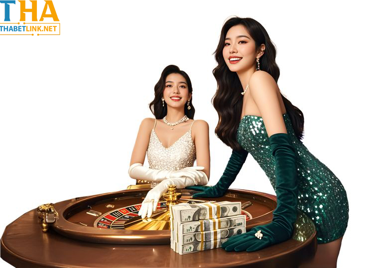 Hai cô gái bên bàn roulette casino với tiền thưởng, hình minh họa bài viết Thabet link và truy cập nhà cái Thabet.